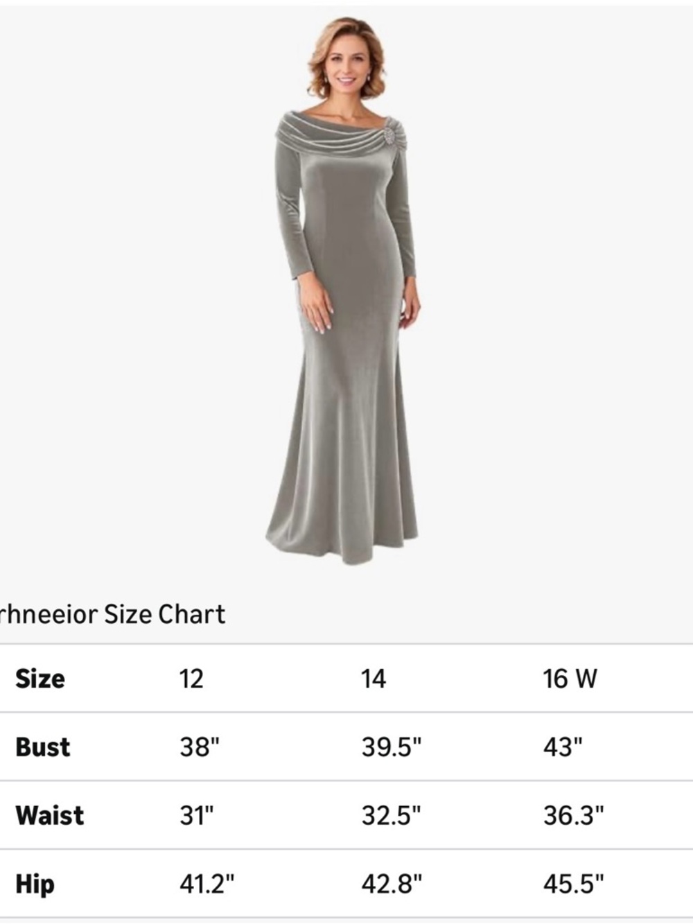 Elegant Grey Velvet Long Sleeve Evening Gown - Picture 3 of 4